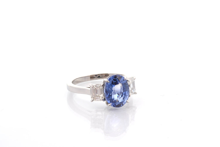 Bague 53 Bague saphir de Ceylan non chauffé 4,22 ct et diamants en platine 58 Facettes 27221-27420-27619