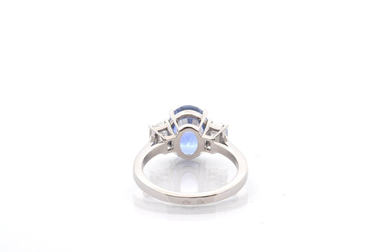 Bague 53 Bague saphir de Ceylan non chauffé 4,22 ct et diamants en platine 58 Facettes 27221-27420-27619