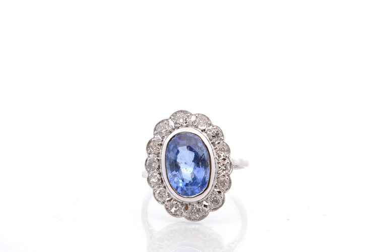 Bague 56 Bague vintage saphir de Ceylan 4,09 ct et diamants en platine 58 Facettes 25641-27222