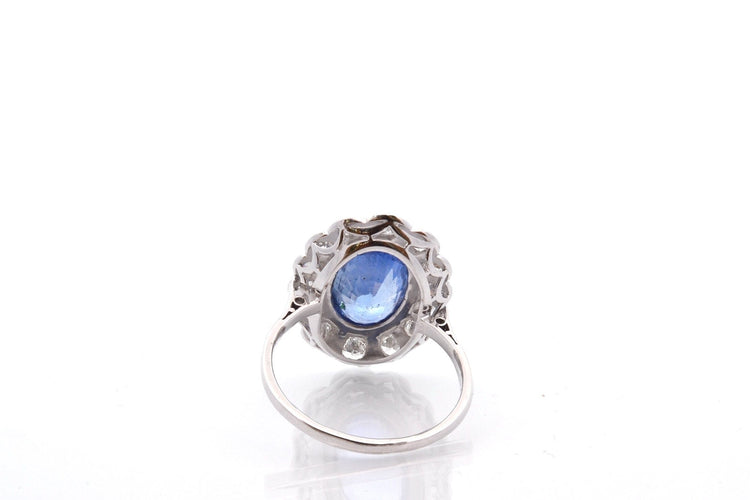 Bague 56 Bague vintage saphir de Ceylan 4,09 ct et diamants en platine 58 Facettes 25641-27222