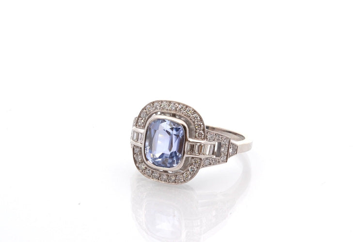 Bague 53 Bague vintage en platine avec saphir de Ceylan et diamants 58 Facettes 25831-27264