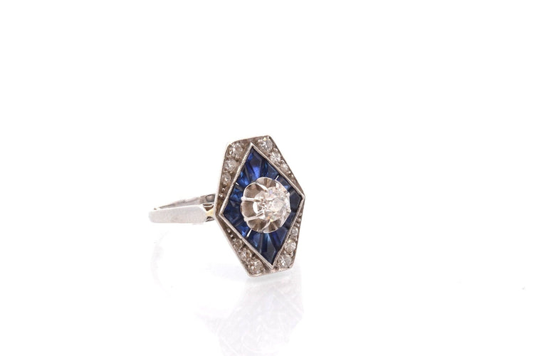 Bague 51.5 Bague Art déco en or blanc 18k avec diamants et saphirs 58 Facettes 27307