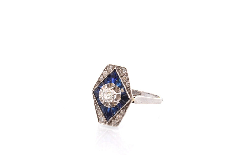 Bague 51.5 Bague Art déco en or blanc 18k avec diamants et saphirs 58 Facettes 27307