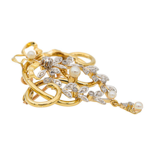 Broche Broche Or jaune, Or blanc, Or rose Perle, Diamant 58 Facettes 2734285CN