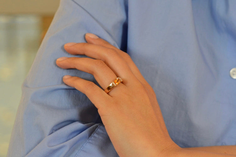 Bague 55 Bague vintage saphir orange et diamants en or 18k 58 Facettes 27347