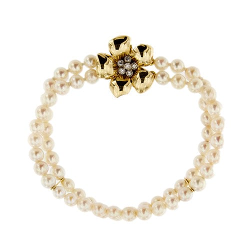 Bracelet Bracelet double rang de perles et diamants en or jaune 18 carats 58 Facettes 27351