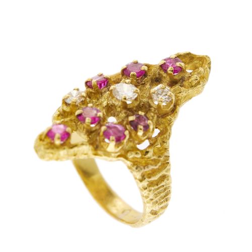 Bague 57 Sforza - Bague en or jaune 18 carats avec rubis et diamants 58 Facettes 27366