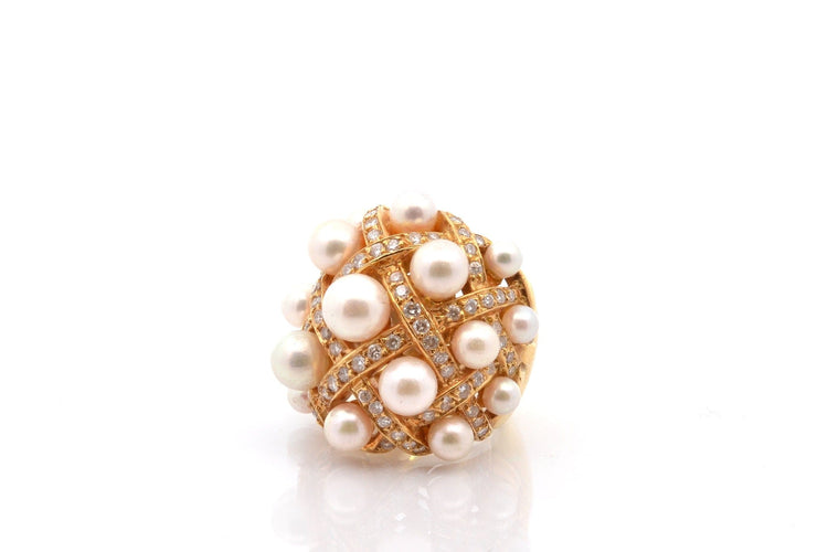 Bague 49 Bague en or 18k avec perles de culture et diamants 58 Facettes 27398