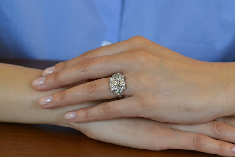 Bague 53 Bague Art déco en platine avec diamants 1,12 ct 58 Facettes 27447-27232
