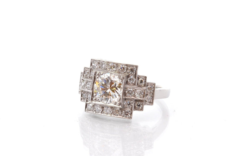 Bague 53 Bague Art déco en platine avec diamants 1,12 ct 58 Facettes 27447-27232