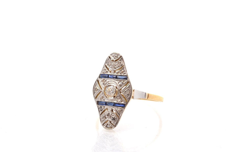 Bague 55 Bague Art déco en or 18k et platine, diamants et saphirs 58 Facettes 27483