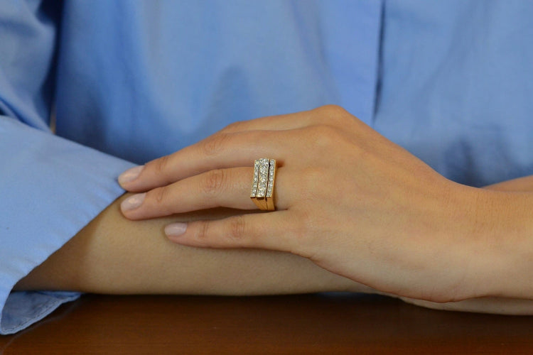 Bague 53 Bague vintage en or 18k et platine avec diamants 58 Facettes 27490dv