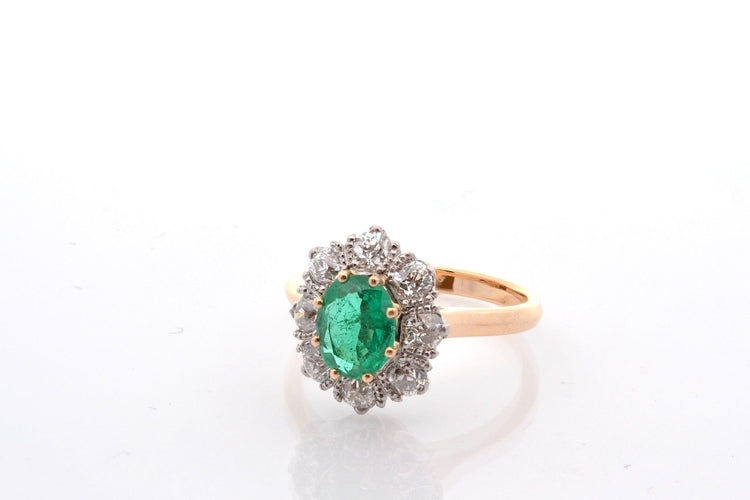 Bague 52 Bague ancienne en platine et or 18k, émeraude et diamants 58 Facettes 27503-27622