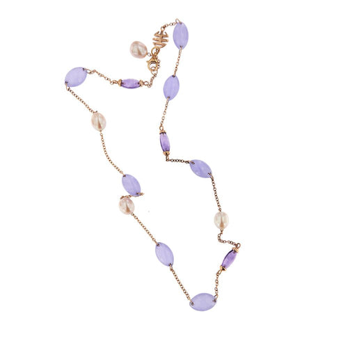 Collier MIMI - Collier en or rose 18 ct avec améthystes, jade et perles 58 Facettes 27753