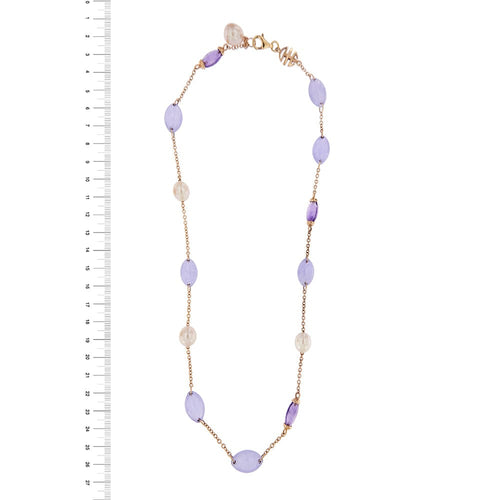 Collier MIMI - Collier en or rose 18 ct avec améthystes, jade et perles 58 Facettes 27753