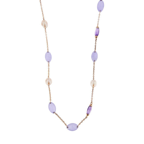 Collier MIMI - Collier en or rose 18 ct avec améthystes, jade et perles 58 Facettes 27753