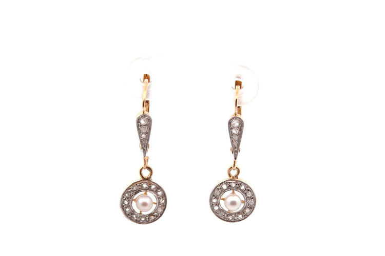 Boucles d'oreilles Boucles d'oreilles anciennes en diamants et perles fines 58 Facettes 27755