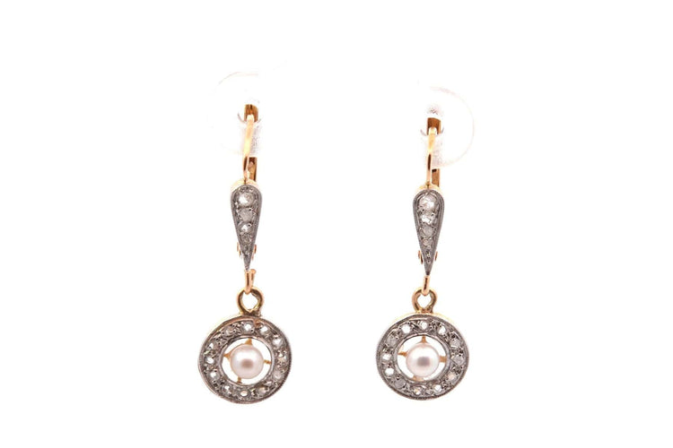 Boucles d'oreilles Boucles d'oreilles anciennes en diamants et perles fines 58 Facettes 27755