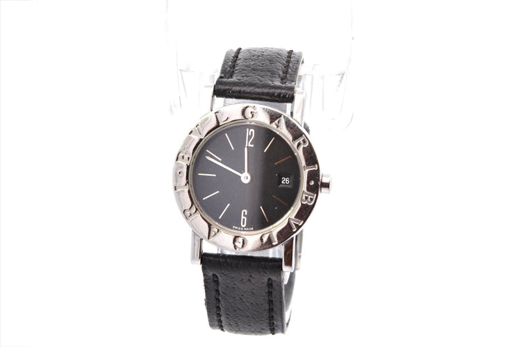 Montre Bvlgari - Montre en acier, mouvement quartz, bracelet cuir 58 Facettes 27876