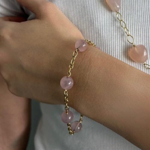 Bracelet Bracelet forçat en or jaune 18 ct et quartz rose 58 Facettes 28141B