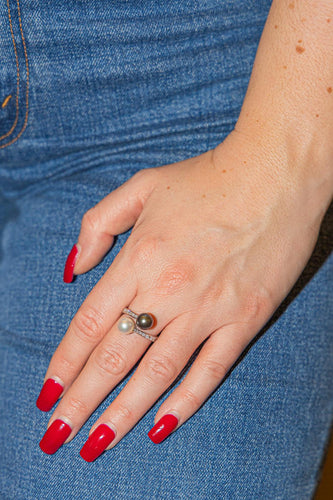 Bague 55 Bague en or blanc 18 carats avec perles de Tahiti et diamants 58 Facettes 2819765CN