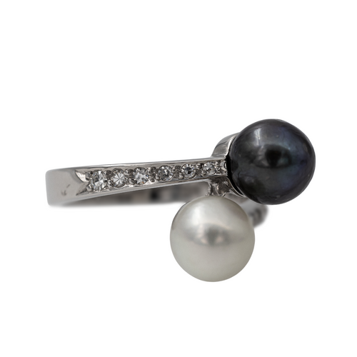 Bague 55 Bague en or blanc 18 carats avec perles de Tahiti et diamants 58 Facettes 2819765CN