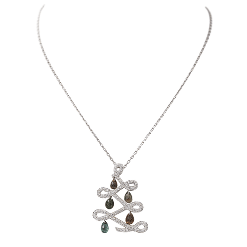Collier Collier pendentif sapin en or blanc 18 carats, saphirs et diamants 58 Facettes 2820739CN