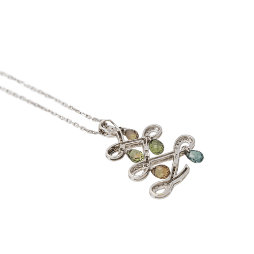 Collier Collier pendentif sapin en or blanc 18 carats, saphirs et diamants 58 Facettes 2820739CN
