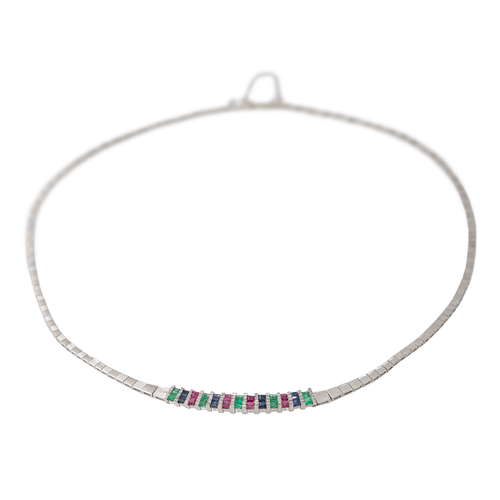 Collier Collier Or blanc Emeraude, Saphir, Rubis 58 Facettes 2834270CN