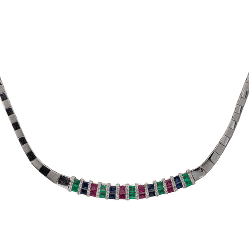 Collier Collier Or blanc Emeraude, Saphir, Rubis 58 Facettes 2834270CN