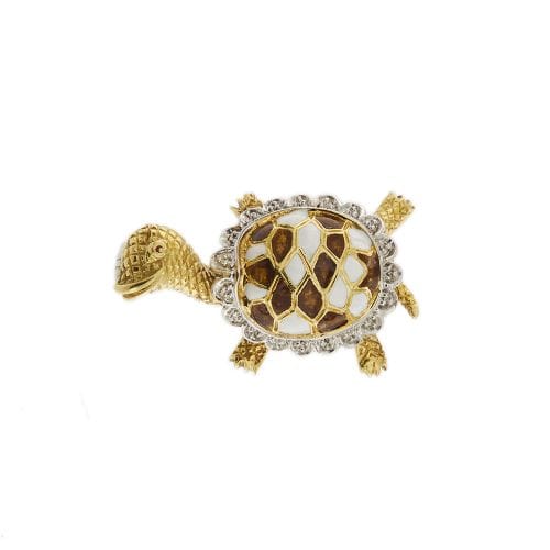 Broche Spilla tortue en or jaune et blanc 18 ct avec diamants 58 Facettes 28598