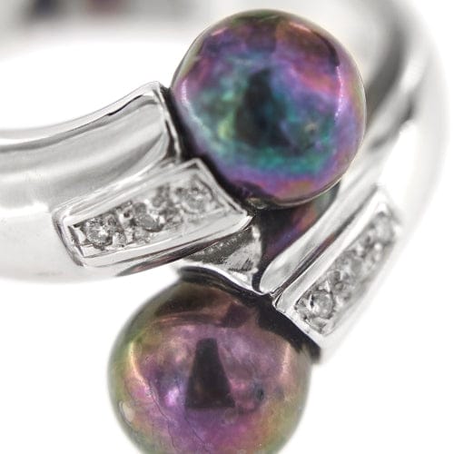 Bague 55 Bague en or blanc 18 kt avec perles de Tahiti et diamants 58 Facettes 28697