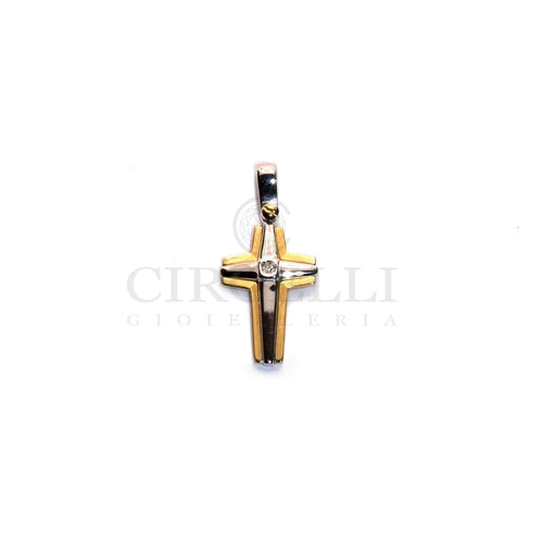 Pendentif Croix bicolore - Pendentif en or 18k avec diamant 0,01 ct 58 Facettes 47297999