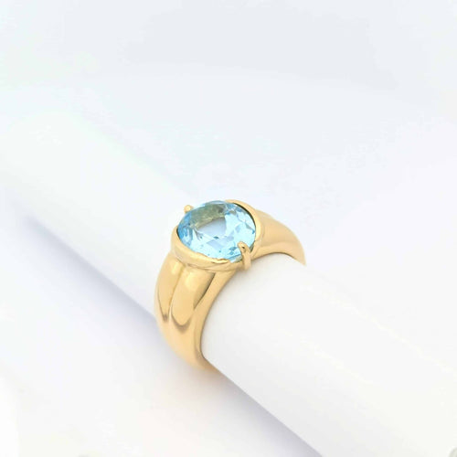 Bague 49 Bague en or jaune 18 carats avec topaze bleue 58 Facettes 29045