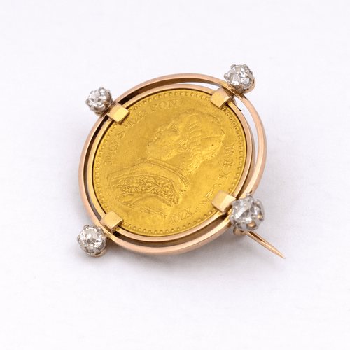 Pendentif Broche médaille Pape en or jaune 18 ct et diamants 58 Facettes 29049