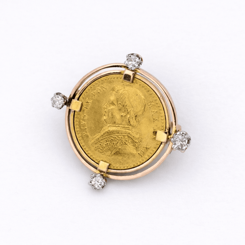 Pendentif Broche médaille Pape en or jaune 18 ct et diamants 58 Facettes 29049