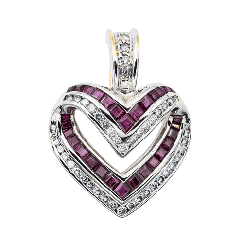 Pendentif Pendentif en or blanc 18 carats avec rubis et diamants 58 Facettes 2905353CN