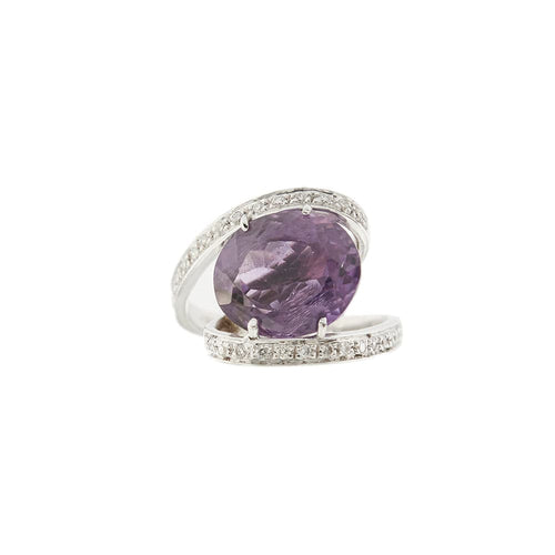 Bague 53 Contrary - Bague en or blanc 18 ct avec améthyste et diamants 58 Facettes 29391