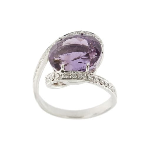 Bague 53 Contrary - Bague en or blanc 18 ct avec améthyste et diamants 58 Facettes 29391