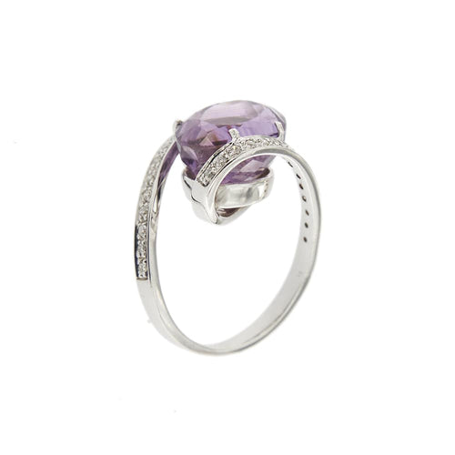 Bague 53 Contrary - Bague en or blanc 18 ct avec améthyste et diamants 58 Facettes 29391