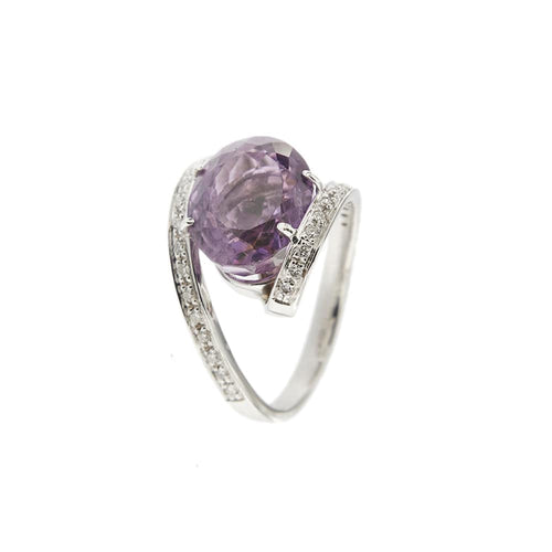 Bague 53 Contrary - Bague en or blanc 18 ct avec améthyste et diamants 58 Facettes 29391