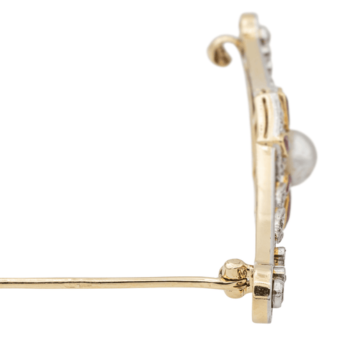 Broche Broche Or jaune Perle mabé, Rubis synthétique, Diamant 58 Facettes 2947709CN