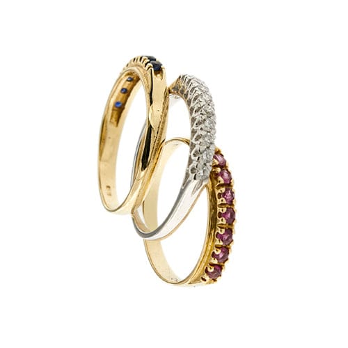 Bague Fiume - Tris de bagues rivière en or 18 ct avec diamants, rubis et saphirs 58 Facettes 29582