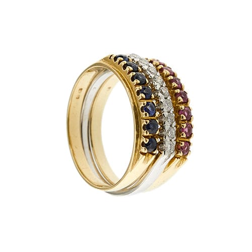 Bague Fiume - Tris de bagues rivière en or 18 ct avec diamants, rubis et saphirs 58 Facettes 29582