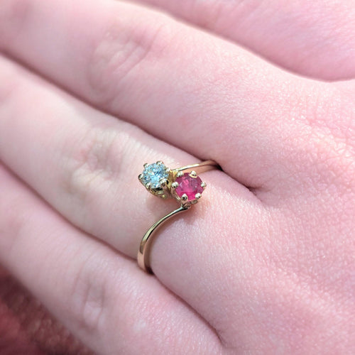 Bague 58 Bague Toi et Moi en or jaune avec diamant et rubis 58 Facettes 29693