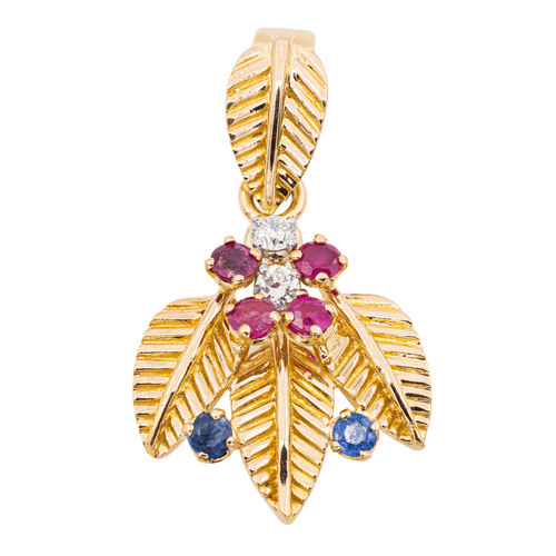 Pendentif Pendentif feuille en or jaune et or rose avec diamants, rubis et saphirs 58 Facettes 2975751CN
