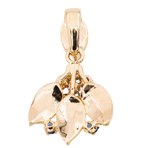 Pendentif Pendentif feuille en or jaune et or rose avec diamants, rubis et saphirs 58 Facettes 2975751CN