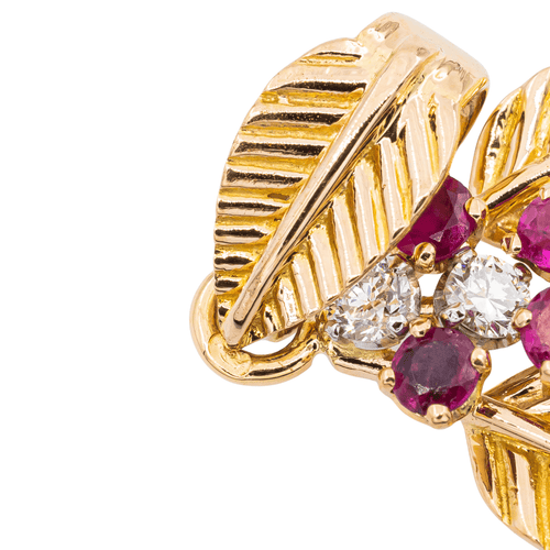 Pendentif Pendentif feuille en or jaune et or rose avec diamants, rubis et saphirs 58 Facettes 2975751CN