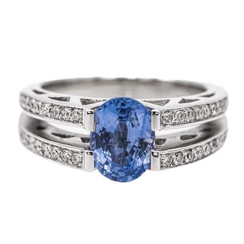 Bague 51 Bague solitaire en or blanc avec saphir et diamants 58 Facettes 2975753CN