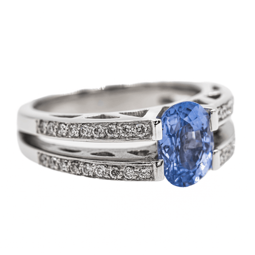 Bague 51 Bague solitaire en or blanc avec saphir et diamants 58 Facettes 2975753CN